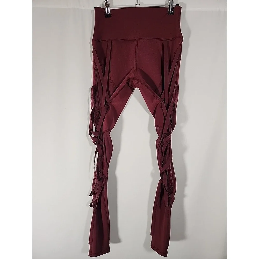 Alo Yoga‎ High Waist Wrapped Stirrup Legging Burgundy Mesh Cutout Womens S